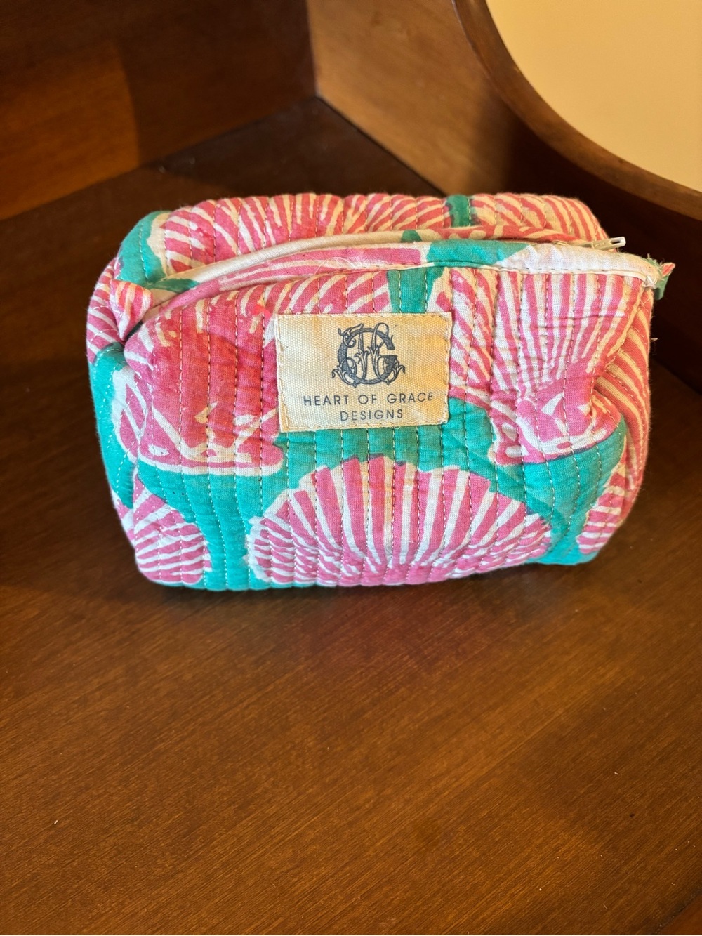 Heart of Grace Pink & Teal Quilted Cosmetic Case